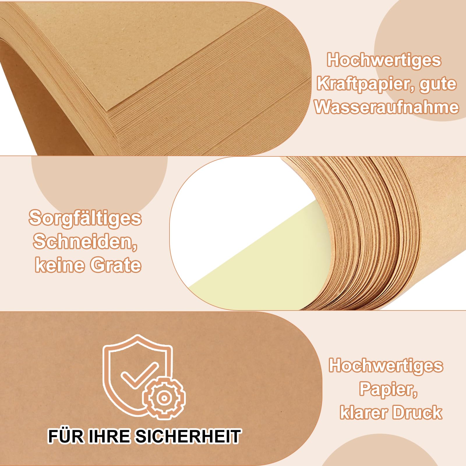 200 Blatt A4 Kraftpapier selbstklebend Aufkleber Etiketten, Bedruckbares Braunes Druckerpapier, Stickerpapier zum Selbst Drucken A4, Kopierpapieraufkleber für Laser Bedrucken, Kopiererdruck