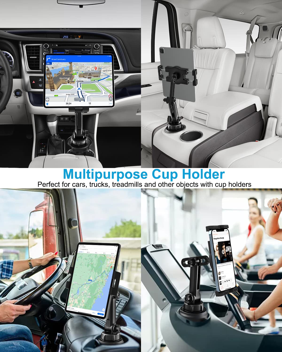 Tablet Halterung Auto Becherhalter für 4,7-13 Zoll iPad, Verstellbar & Stabil PKW Lang Arm Getränkehalter Tablethalterungen Auto für iPad Pro/Air/Mini, Smartphone, Galaxy Tab, Fire HD, iPhone