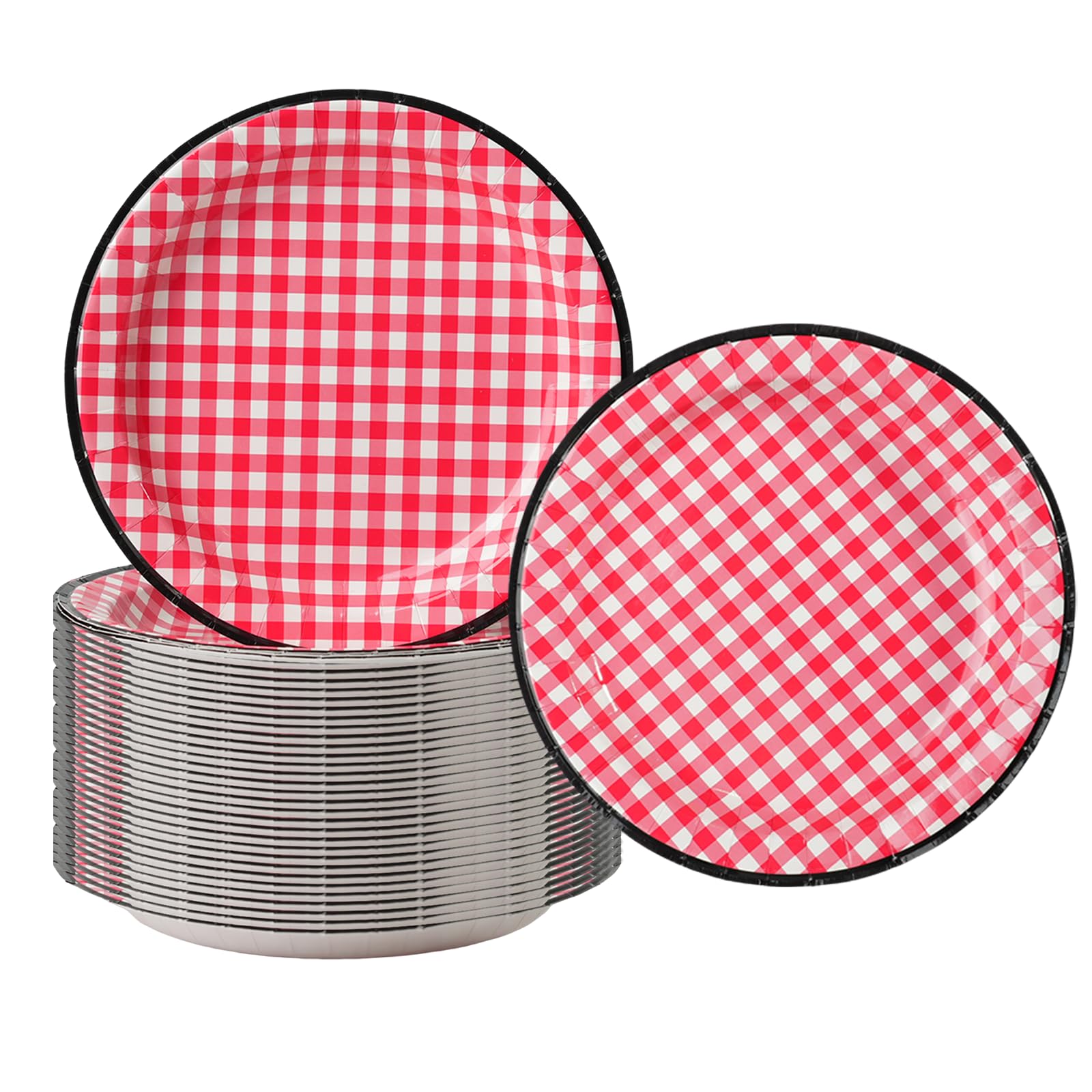 Paper Plates 8.5 Inch (22 cm), 50 Pack Thickened Gingham Disposable