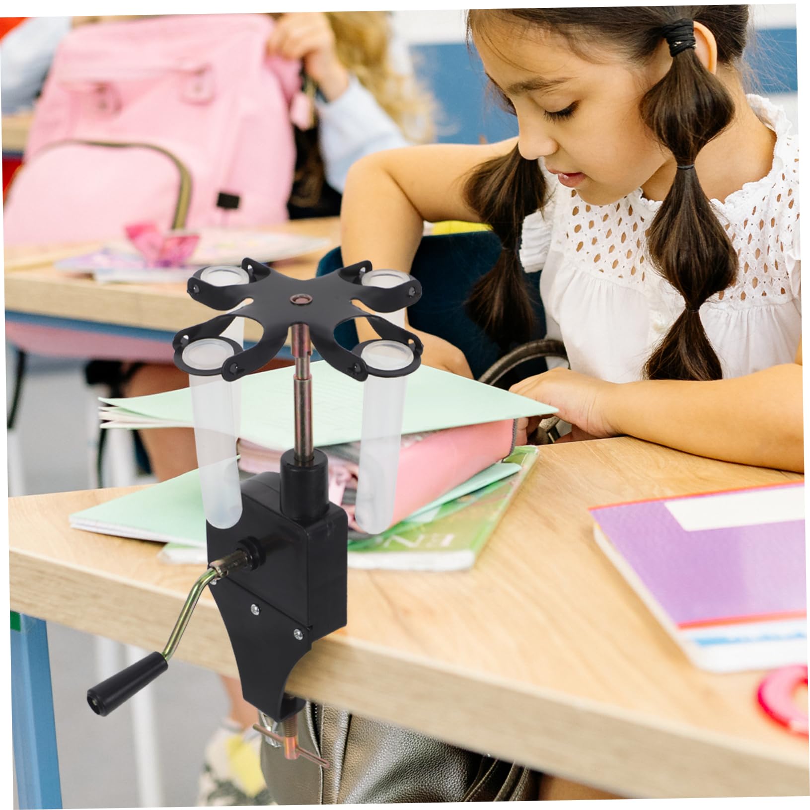 Centrifuga Manuale Portatile per Laboratorio Scolastico, Separazione ad Alta Efficienza, Compatibile Piccole Provette, Materiale Plastico Nero per Uso Outdoor e Scuola Media