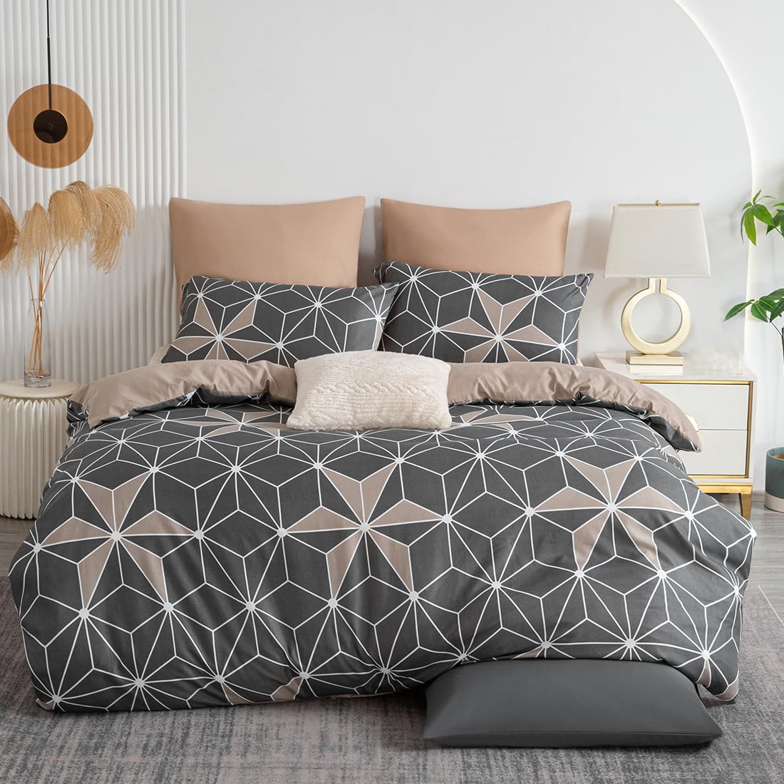 Soifox Bed Linen 135 x 200 cm Grey Bedding Set - Geometric Bed Linen Sets Microfibre Duvet Cover 135 x 200 cm with Pillowcase Non-Iron & Wrinkle-Free Modern Duvet Cover with Zip-image-28