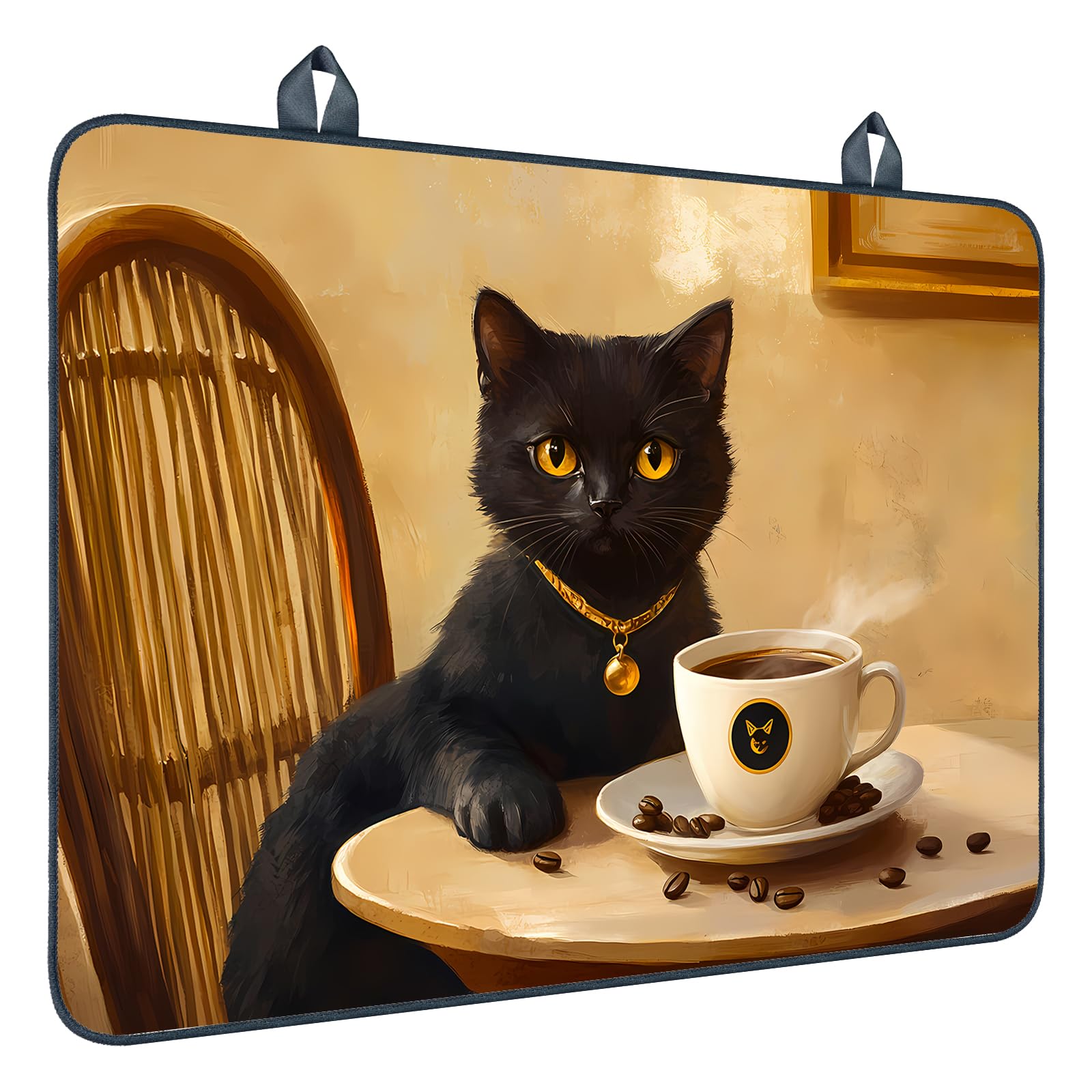 Nuxovilar Black Cat Coffee Stove Cover Diatom Mud 28.65x20.47 In