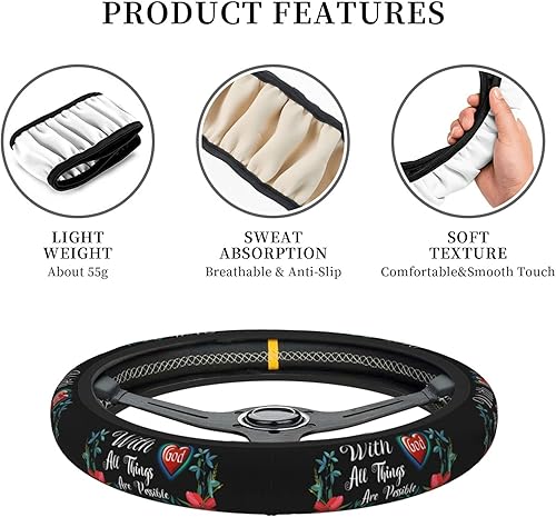 Miniatura 7 de Christian Faith with God All Things are Possible - Funda para volante para hombres y mujeres, antideslizante, elástica, gruesa, ajuste universal, 15