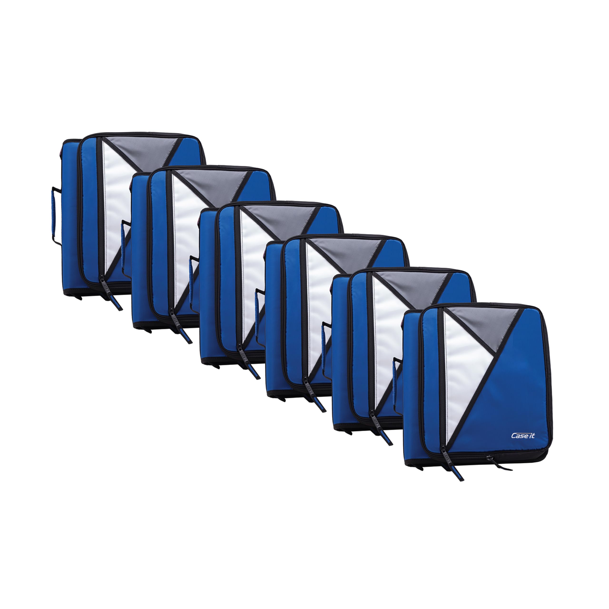 Case-it The Universal LT-007 Carpeta con cremallera, anillas de 5 cm, para 400 hojas, bolsillo acolchado para dispositivos de 13", múltiples bolsillos, correa para el hombro, azul oscuro, 6 unidades