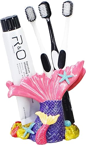 Soporte para cepillo de dientes de resina de sirena para baño y cocina, almacenamiento higiénico de cepillo de dientes. Cepillo de dientes, pasta de