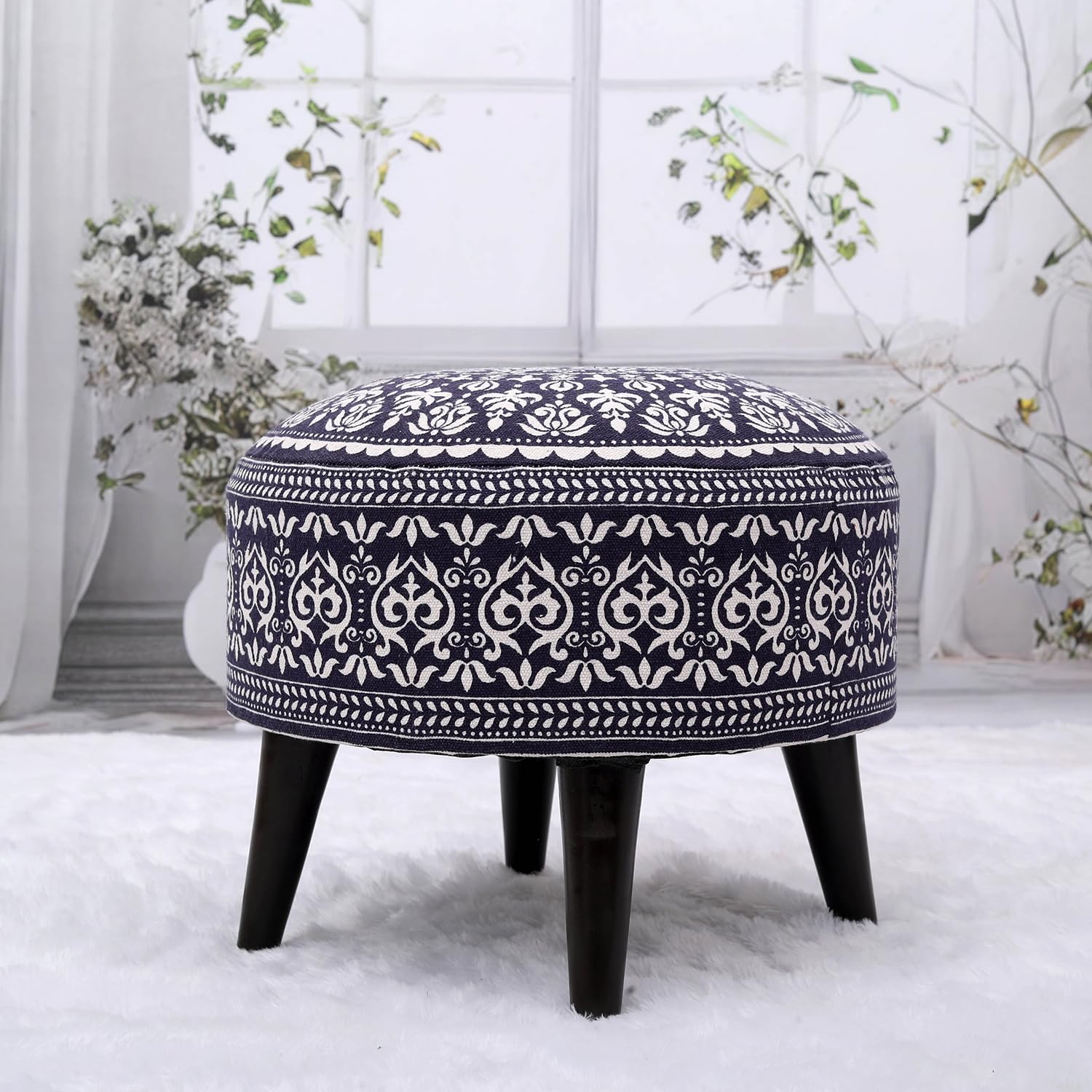 Greetwood Stool Ottoman Pouffes for Living Room, Kitchen, Home, Office Furniture with Soft Cotton Cushion Mudda Footrest Stool for Chair Sofa Bed Dressing Decor, Mandala Blue (14 Inch Pack of 1) (B0CPQ1NHLK) Amazon Price History, Amazon Price Tracker