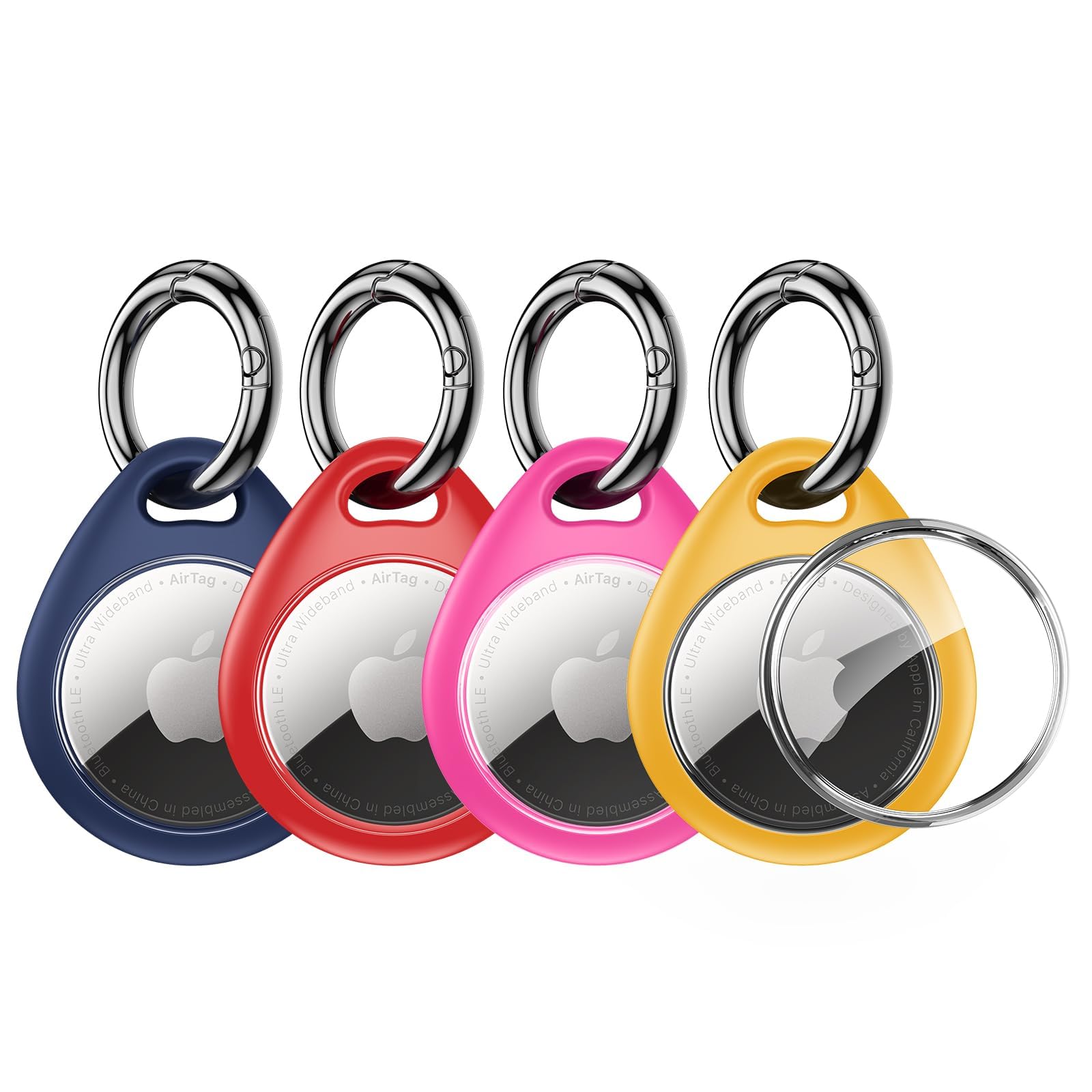 UNBREAKcable Holder for Apple AirTag - 4 Pack [Fit Tightly Design] [Easy to Install] [Hold Air Tag Securely] Waterproof TPU Shell Protective Case with All Metal Keychain Key Ring Clip