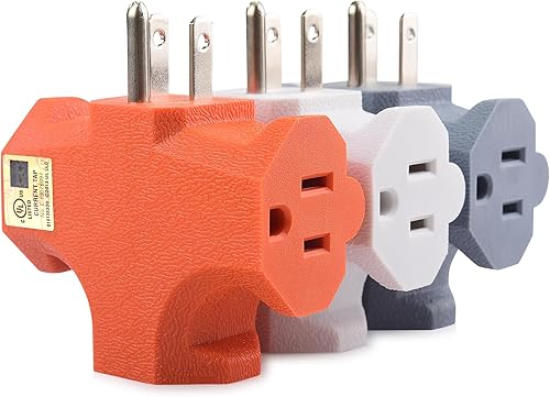 Cable Matters - Paquete de 3 adaptadores de enchufe de 3 vías 15A 1875 W en colores combinados (adaptador de 3 clavijas de 3 clavijas, salida de