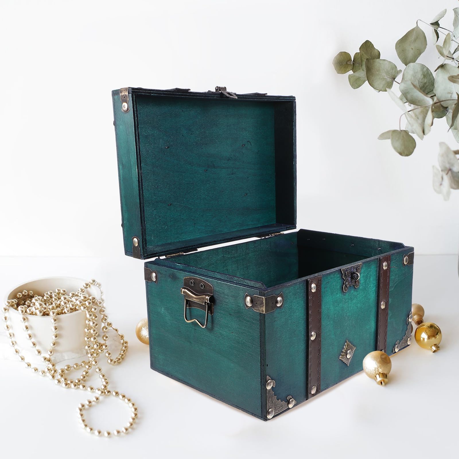 Vintage Elegante Retro Holzkiste Schmuckaufbewahrungsbox mit Schloss zur Sicheren Aufbewahrung und Fotorequisite für Zuhause und Studentenwohnheim