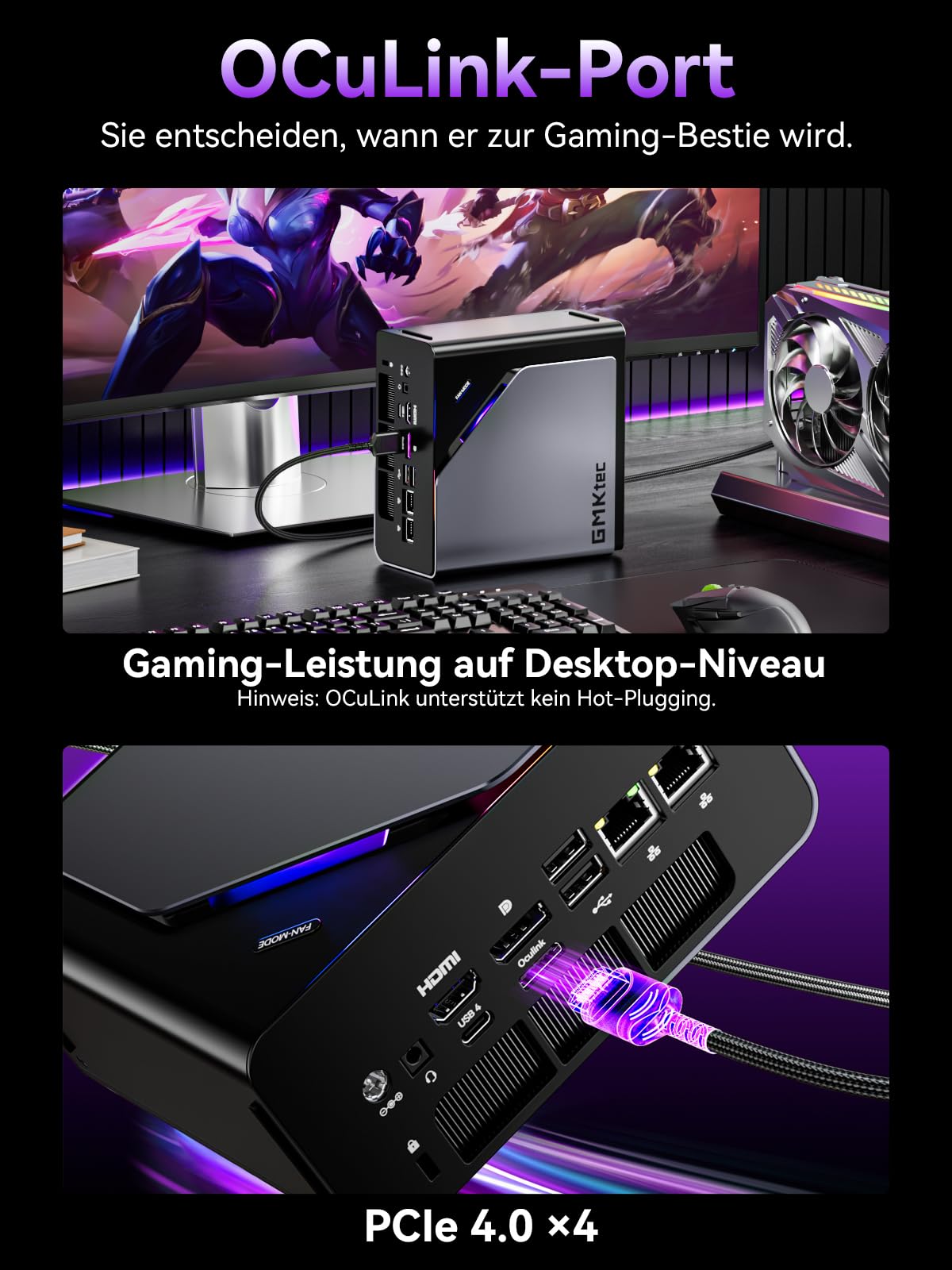 GMKtec K15 AI Oculink Mini PC mit Intel Core Ultra 5 125U Prozessor, Barebones ohne RAM/SSD/OS, Desktop-PC AI Boost, 3X M.2 2280 Speichererweiterung, Dual NIC 2.5GbE, HDMI 2.1, USB4