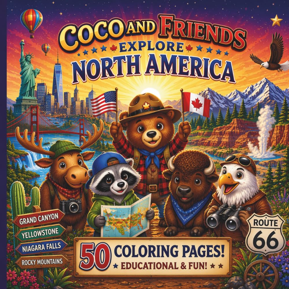 Coco and Friends Explore North America: A Fun Coloring Book for Kids with 50 Cute Animal Adventures Across the North America (Coco and Friends Explore the World)