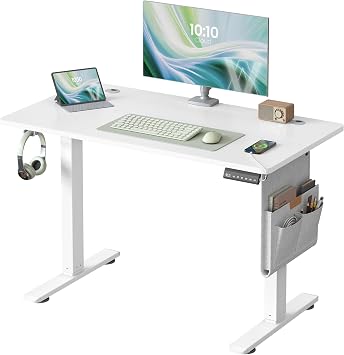 VASAGLE Electric Standing Desk, Height Adjustable Desk, 100 x 60 cm, Continuous Adjustment, Spliced Tabletop, 4 Memory Heights, Matte White LSD130WZ02
