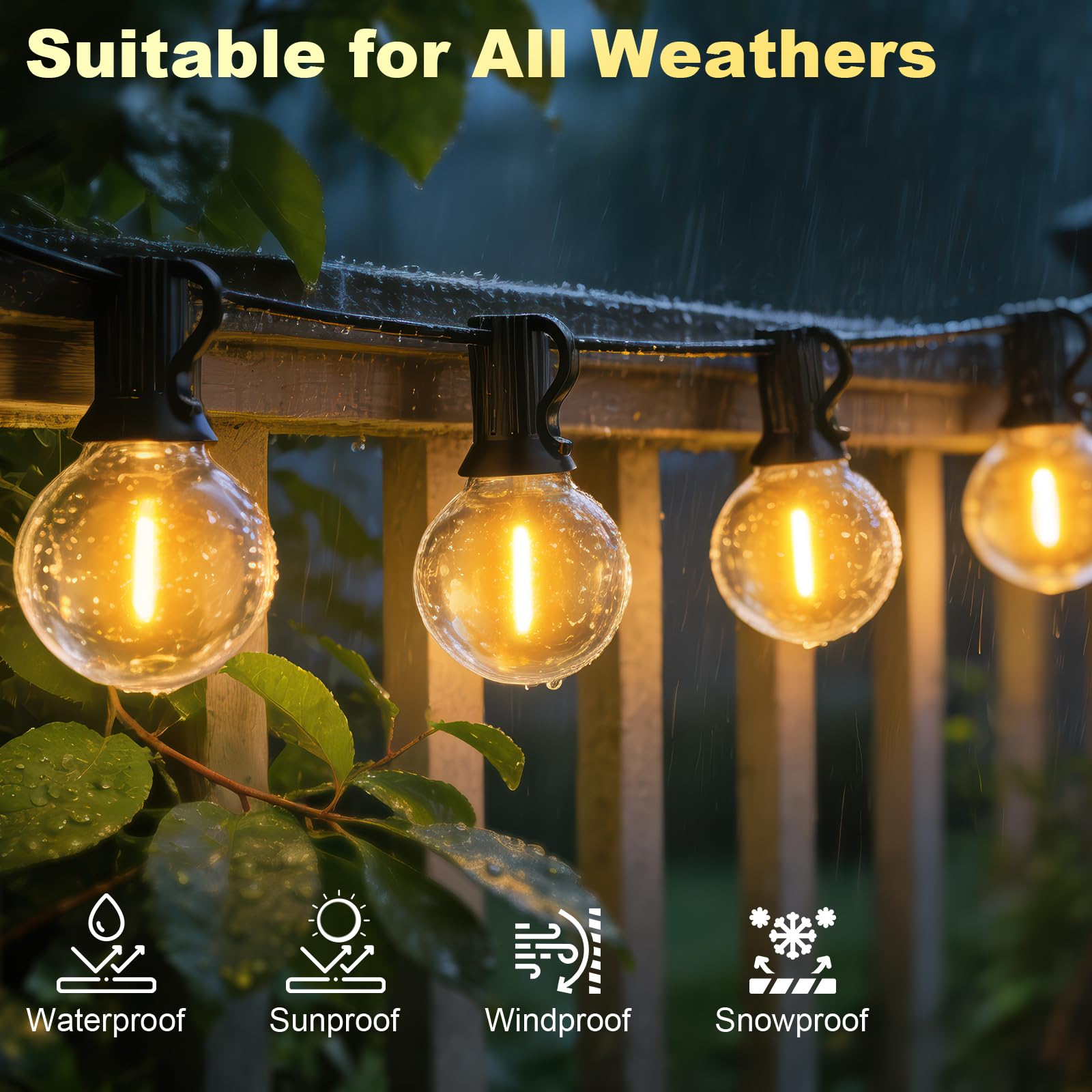 Catena Luminosa Esterno 30 Metri, Dimmerabile Catena di Luci per Esterno con Telecomando, LED Lucette da Esterno con 50+2 G40 Lampadine per Giardino, Gazebo, Terrazze, Campeggio, Balcone, Giardini