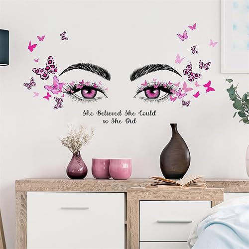 Miniatura 2 de Calcomanías de pared de mariposa con ojos de pestañas rosadas, citas inspiradoras de sacinora con palabras motivacionales, calcomanías de pared
