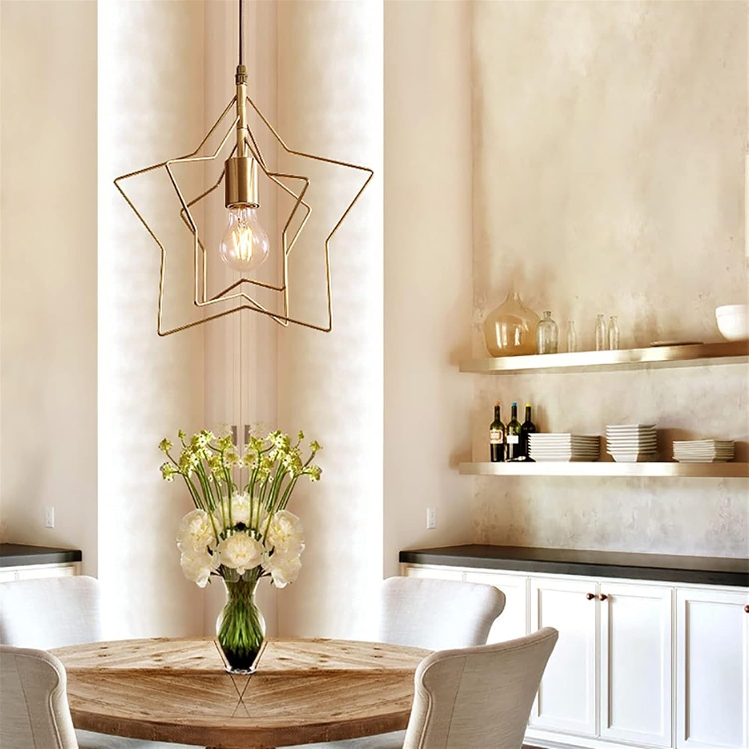 Light, Modern Lighting with Star Shape Lampshade Adjustable Height Fixture Finish for Bedroom, Living Room,Dining Room, Kitchen Island Hallway Entryway