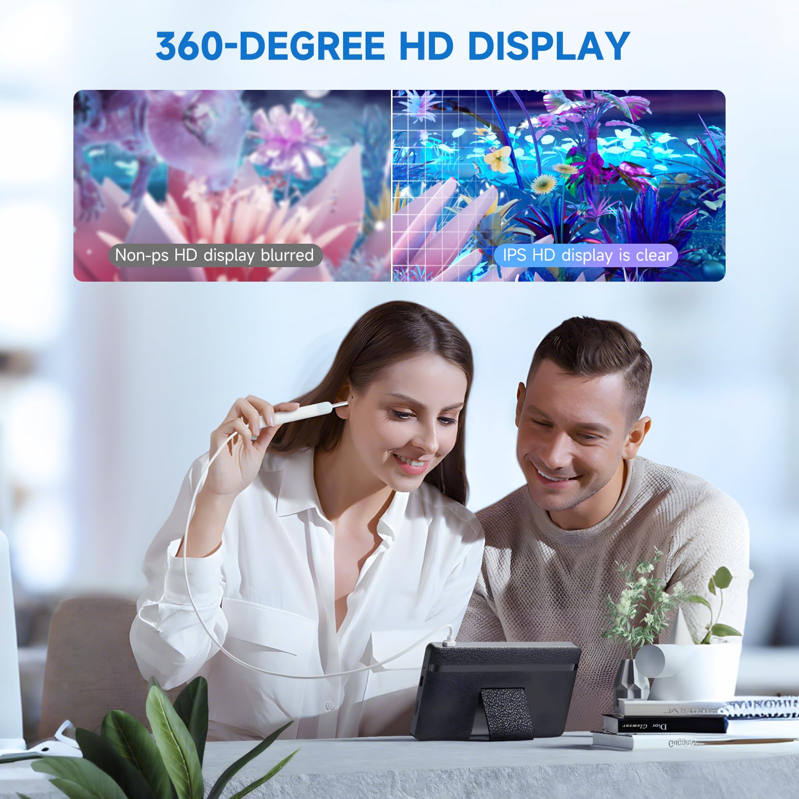 Otoscopio Limpiador de Oídos, 4.3 '' 1080p HD IPS Endoscopio de Oído con 6 Endoscopio LED, Boucher y Play, 3,5 mm Profesional Otoscopio con 64G Tarjeta de Memoria para Niños y Adultos