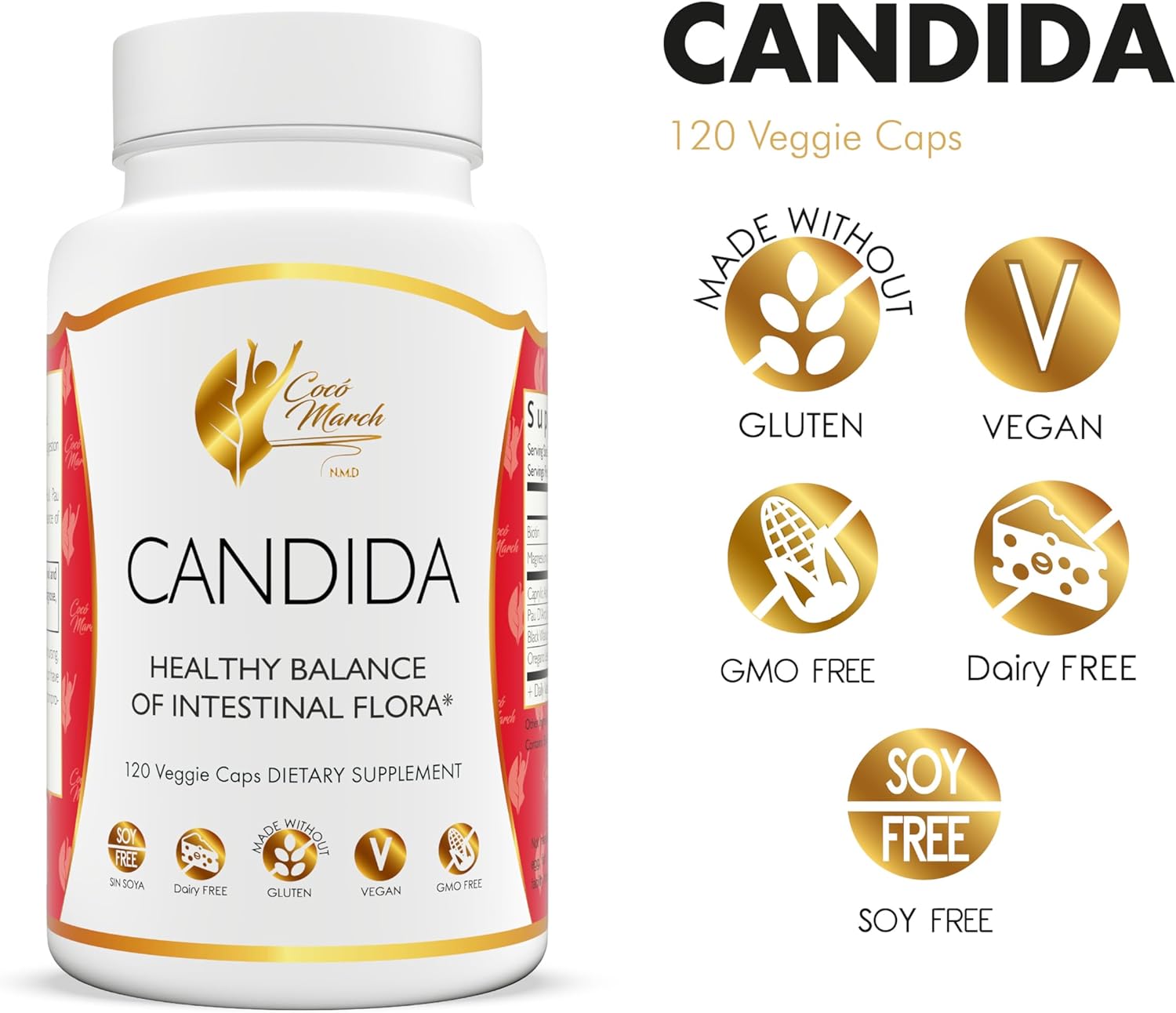 Cocó March N.M.D Candida Cleanse – 30 Day Herbal Detox Cleansing with Digestive Enzymes for Gut Health & Immune Support – Gluten Free, Vegan, Non-GMO, Dairy Free, Soy Free – 120 Veggie Caps