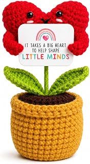 Back to School Teacher Gift – It Takes a Big Heart to Shape Little Minds – Crochet Heart Flower Gift for Preschool, Daycare & Kindergarten Teachers – Meet the Teacher Present from Student