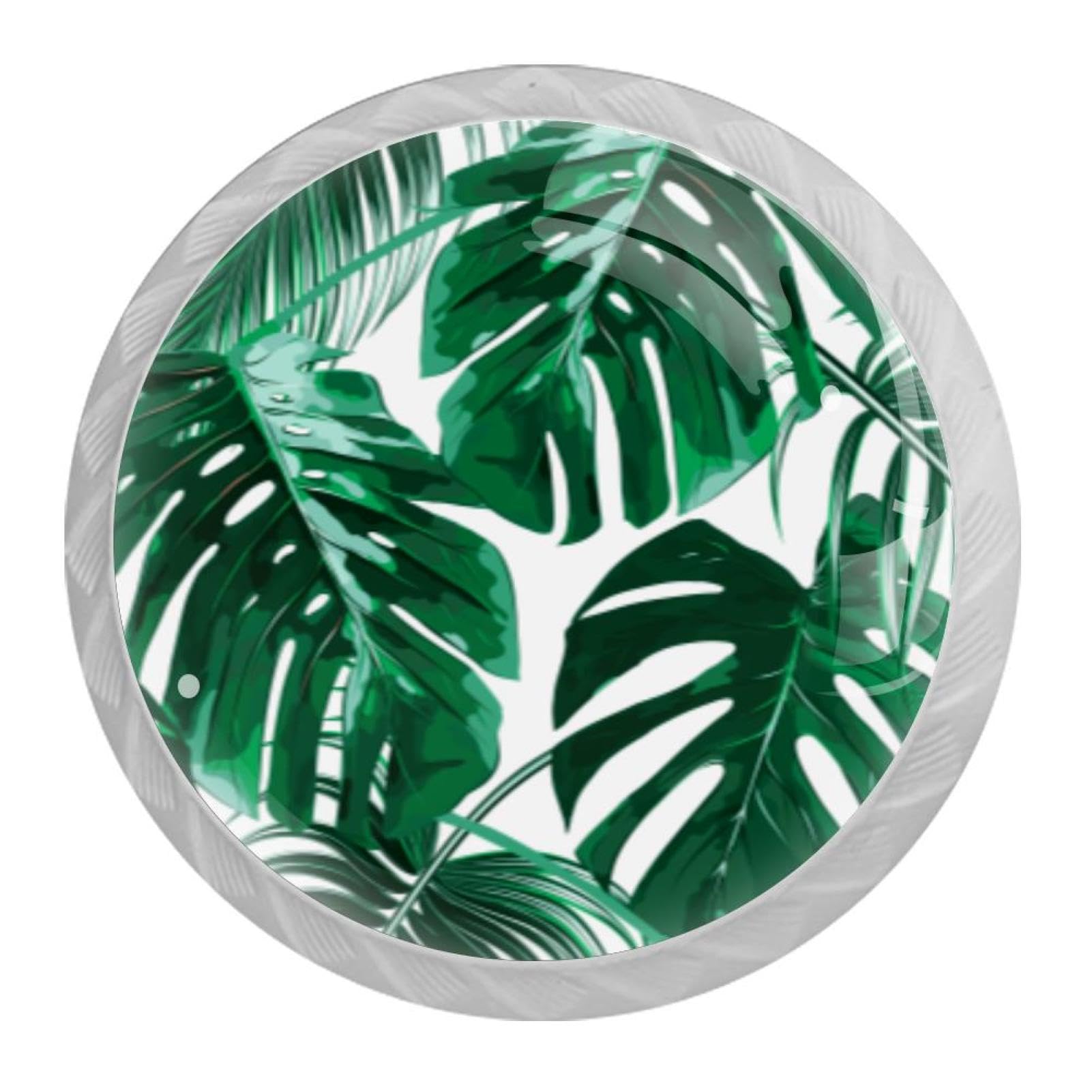 Tqmspg 4 Pieces Drawer Pulls Palm Monstera Leaves Door Knobs Dresser Handles for Kitchen Wardrobe Cupboard Hardware Furniture