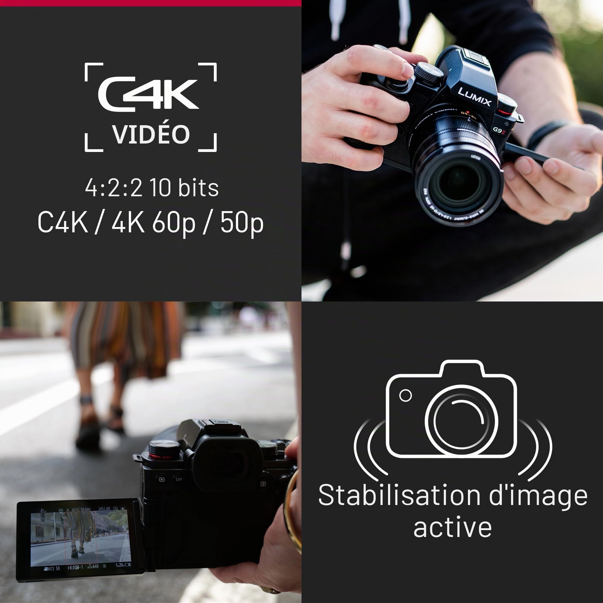 Panasonic Lumix G9M2 I Appareil Photo Hybride Expert (25MP, Autofocus Phase, Double Stab, Rafale 60ips AFC, Vidéo C4K illimité, ProRes 5.7K&All-Intra 800Mbps Via SSD, Tropicalisé) Version Française