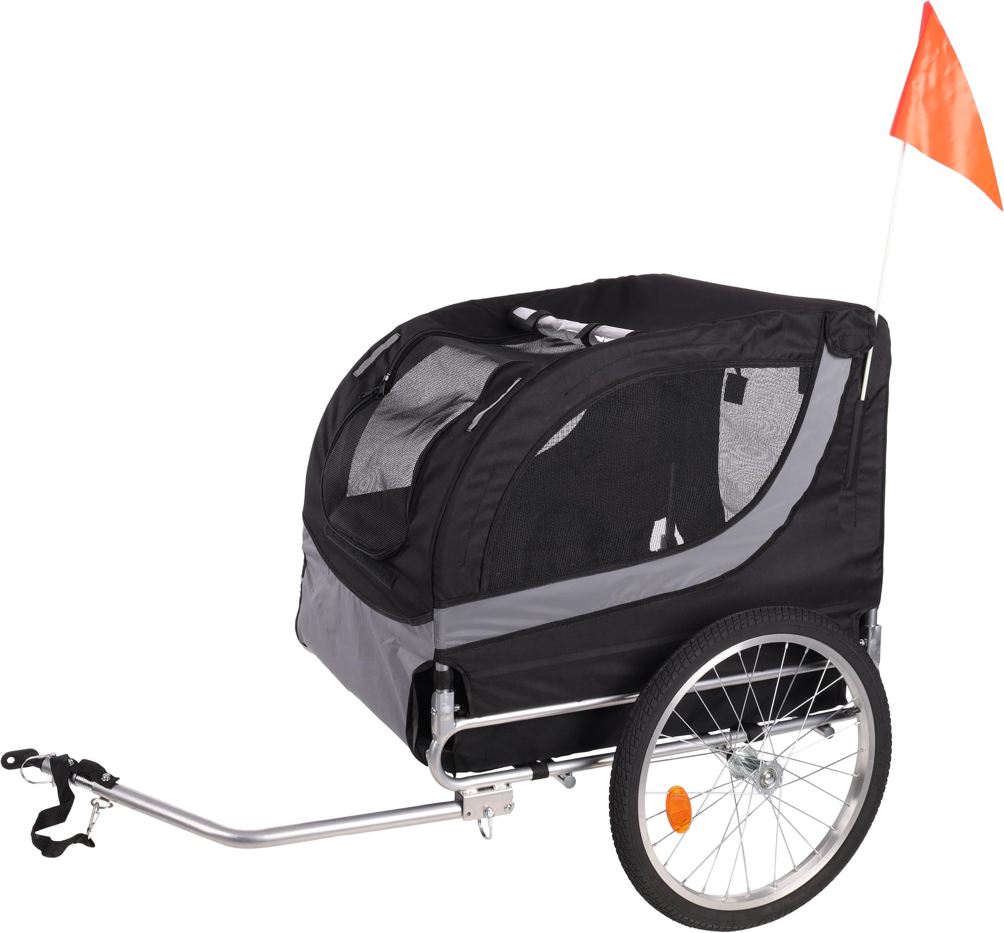 hundeanhänger für Fahrrad - fahrradanhänger Hunde - Flamingo Tybalt schwarz - A:76 cm B:57 cm C:65,5 cm D:130 cm - faltbar - mit Regenschutz - für E-Bike geeignet - max 30 kg