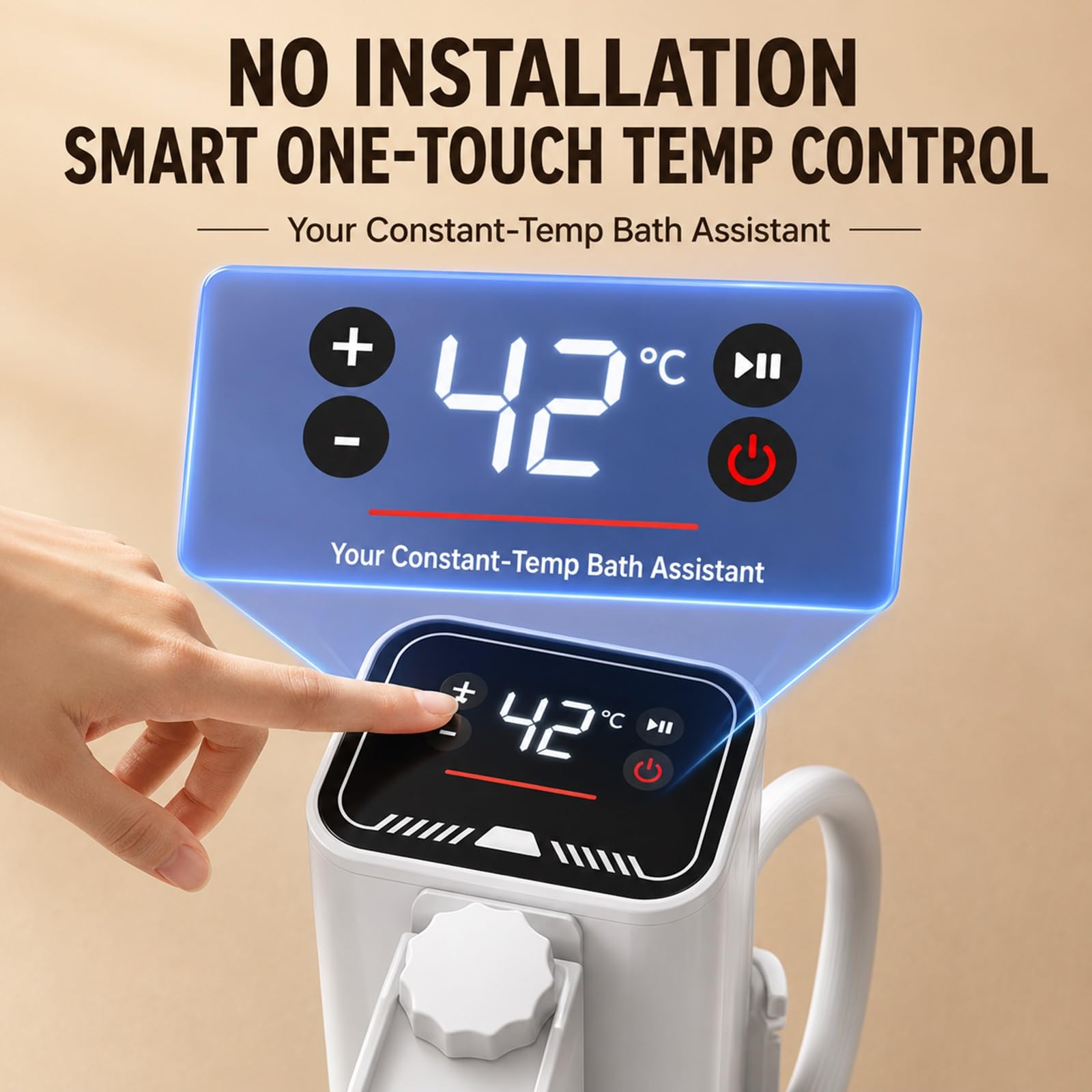 Termostato Per Riscaldatore Di Vasca Idromassaggio Pieghevole Per Adulti, Riscaldatore Ad Immersione Da 1200W Con Temperatura Regolabile Da 30 A 42°C, Riscaldatore Sommergibile Portatile