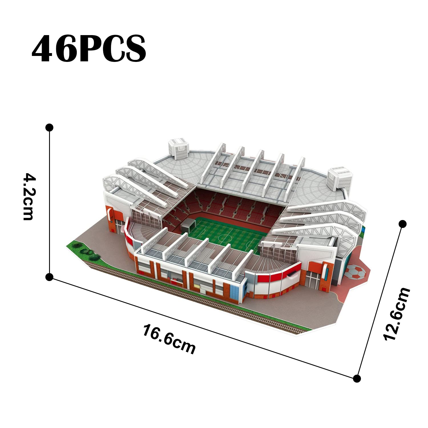 Georgie Porgy Stadion piłkarski 3D, puzzle, model klocków, zestaw klocków dla dzieci, prezenty urodzinowe (Old Trafford Stadion 46 sztuk)