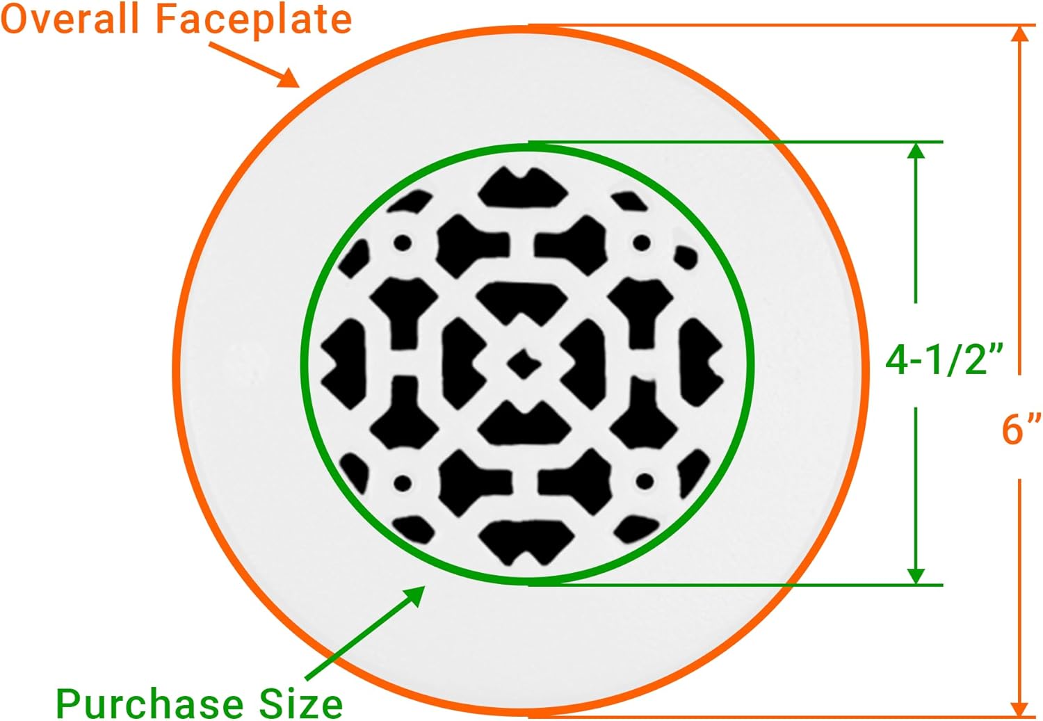 Achtek 4.5" Duct (6" Round Overall Size) Solid Cast Aluminum Round Grill | Powder Coated | for Floor-White Without Screw Holes