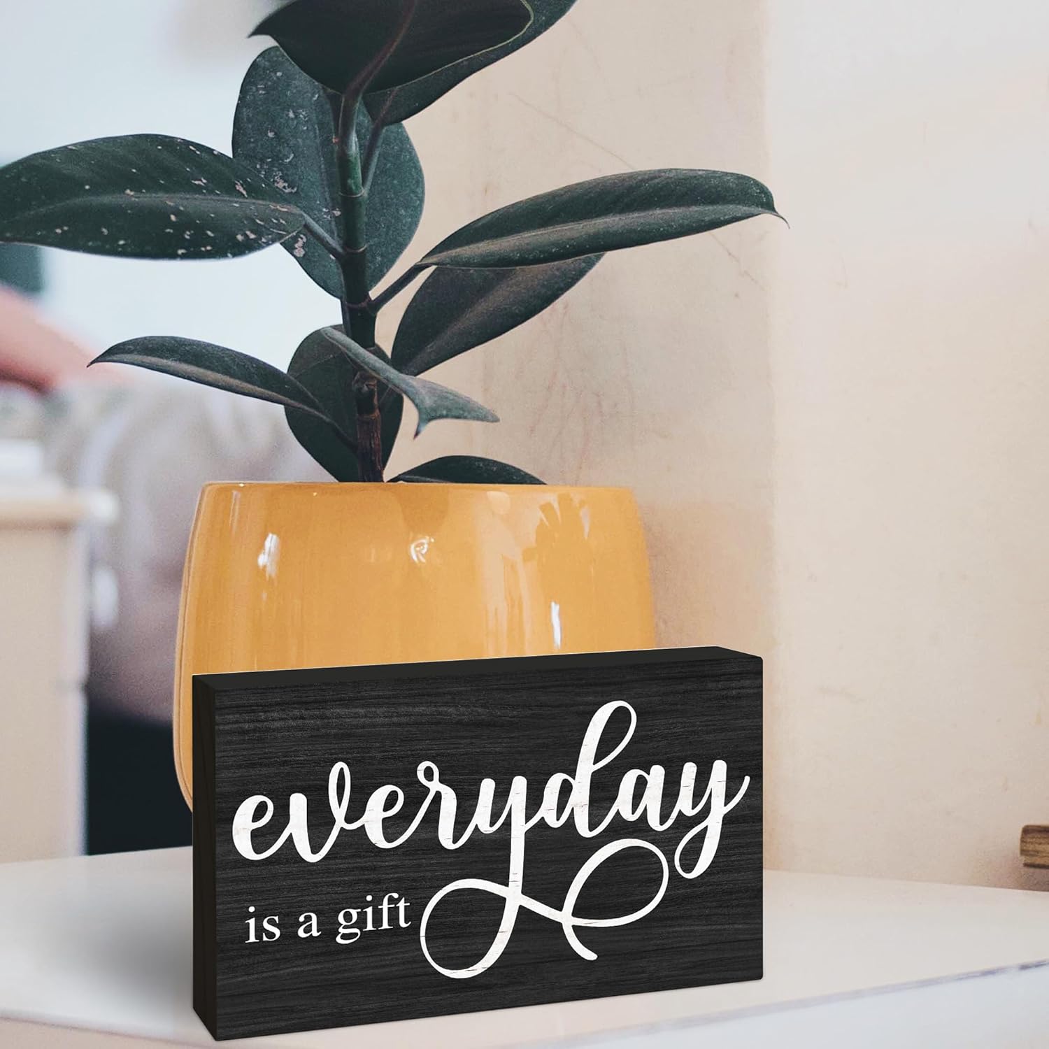 Rustic Wooden Block Sign - Everyday Is A Gift - 6"X4" Postive Pine Wood Plaque, Home & Garden Decor, Housewarming Gift For Friends, Desk & Tabletop, Shelf Accessories(Black) - A14-1 - Image 4