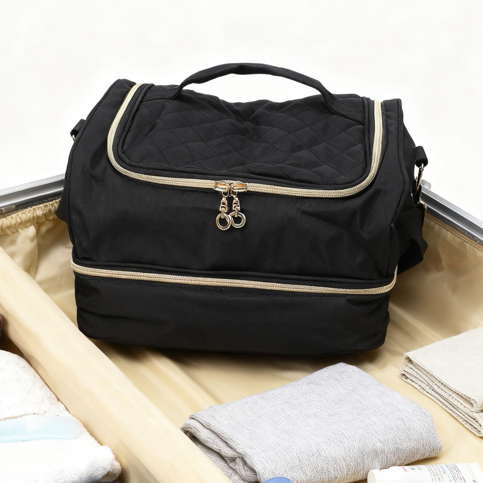 Borsa Porta Smalto per Unghie Viaggio, Organizzatore Professionale con Spallina Regolabile, Capacità 60 Bottiglie, Materiale PVC, per Estetiste e Appassionate di Nail Art