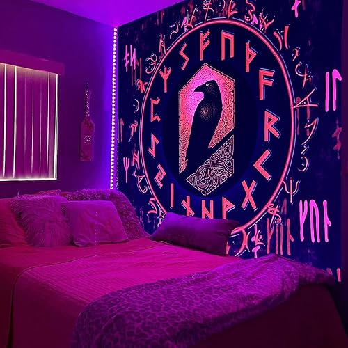 Miniatura 2 de QGKPL Tapiz de cuervo rojo con luz negra, tapiz de símbolo misterioso reactivo a los rayos UV para dormitorio, tapices que brillan en la oscuridad