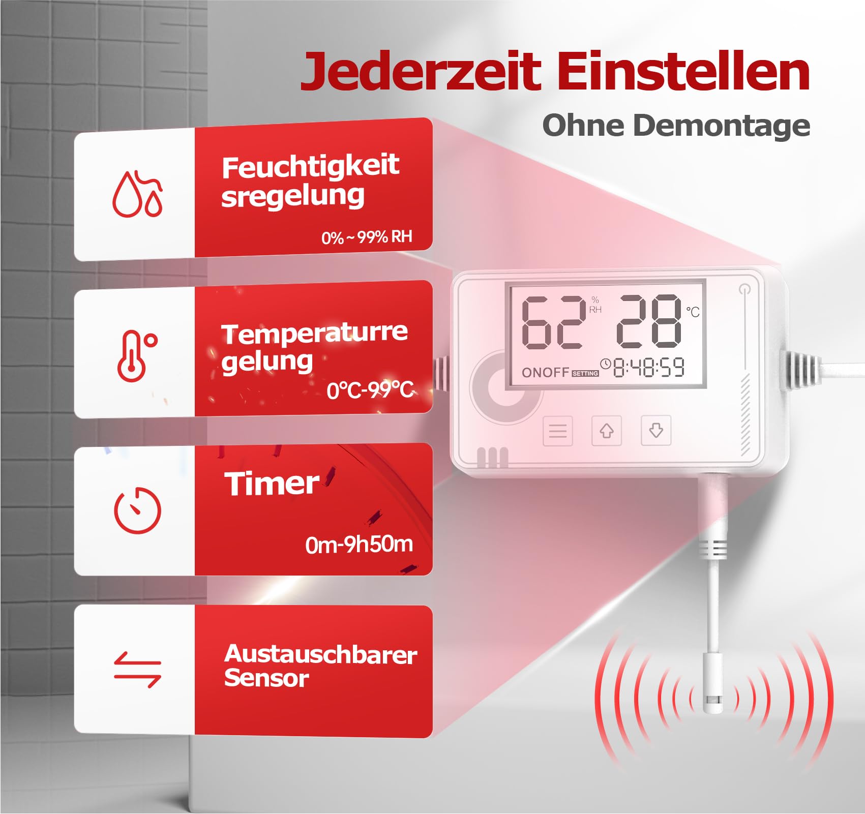 Badlüfter mit Feuchtigkeitssensor&Temperatursensor, Timer - Bad Lüfter 100mm mit Visualisiertem Controller, Leistungsstark und Leise Abluftventilator 100mm for Badezimmer WC keller Toilet
