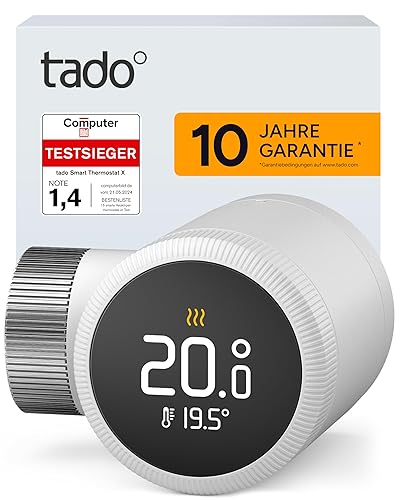 tado Smartes Heizkörperthermostat X, Heizungssteuerung per App und Smart Speaker (Alexa, Siri, Google Assistant), spart Energie und Kosten, DIY Installation