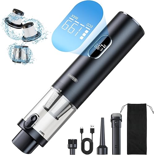 Potente aspiradora inalámbrica de 17000 Pa, limpiador de mano 4 en 1 para limpiar, soplar, inflar y bombear con pantalla LED y luz, mini herramienta