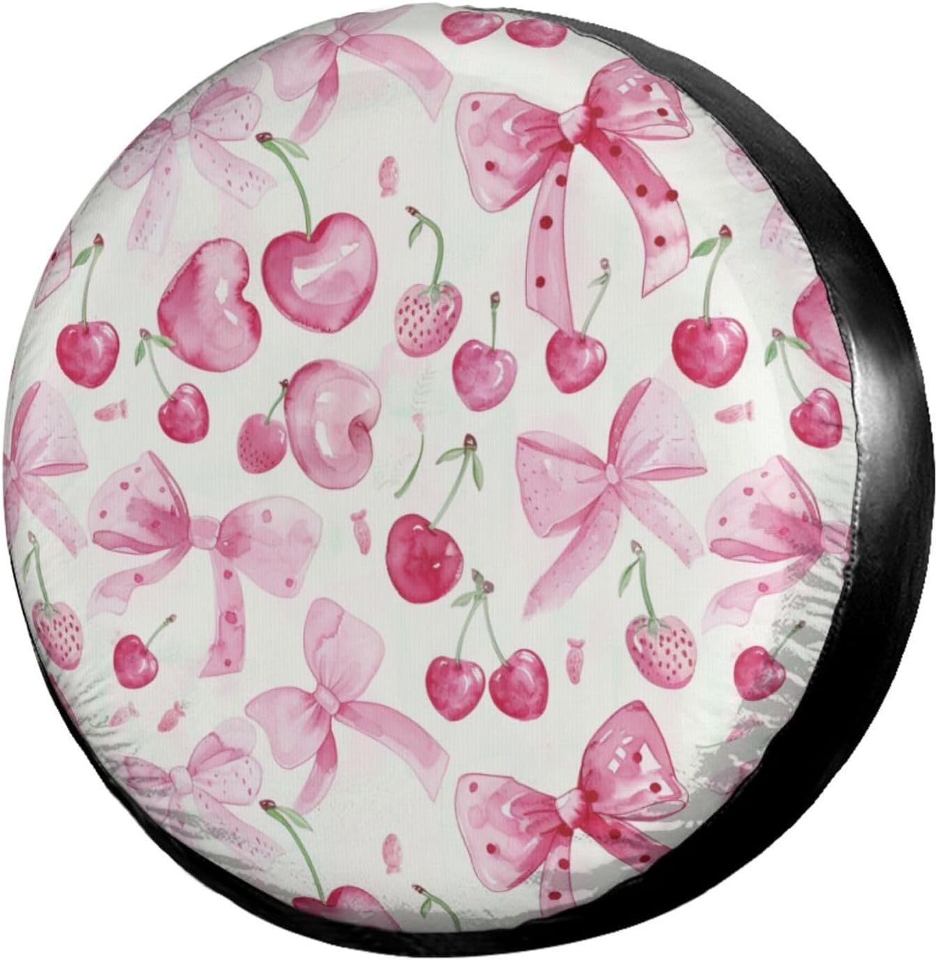 Delerain Spare Tire Cover Pink Bows Cherries Wheel Covers Waterproof Dust-Proof UV Sun Universal Fit for Trailer RV SUV Truck and Many Vehicle (17 Inch for Diameter 31"-33")