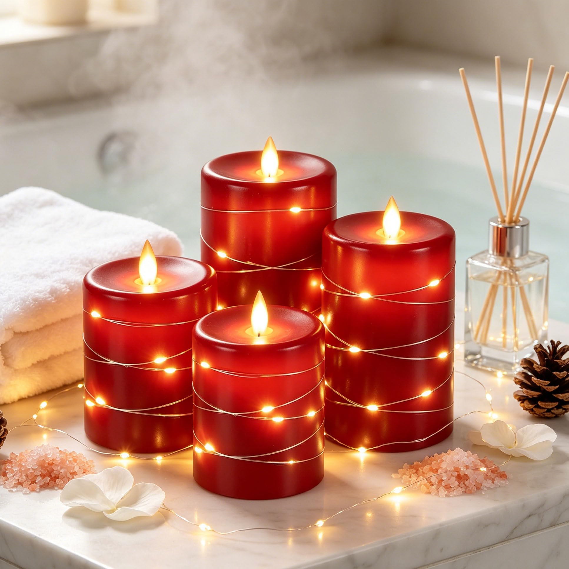 Flammenlose Rote LED-Kerzen Mit Beweglicher 3D-Flamme – Batteriebetrieben, Für Weihnachten, Hochzeit & Heimdekoration