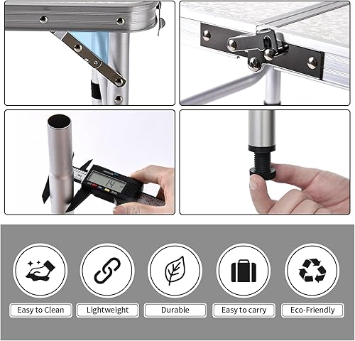 Miniatura 5 de Mesa de camping plegable Yriuat 2 pies mesa de picnic portátil de altura ajustable mesa pequeña de aluminio plegable ligera con asa de transporte