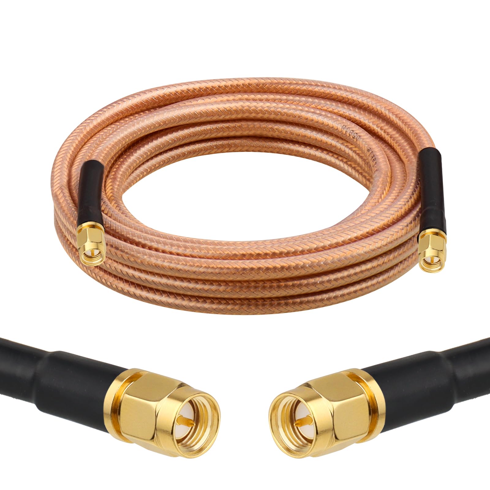 XRDS -RF RG8X Câble d'extension SMA mâle à faible perte SMA mâle vers SMA mâle, câble coaxial en cuivre tressé haute densité 50 Ohm pour antenne WiFi, passerelle 4G 5G LTE, routeur, radio jambon 4,6 m