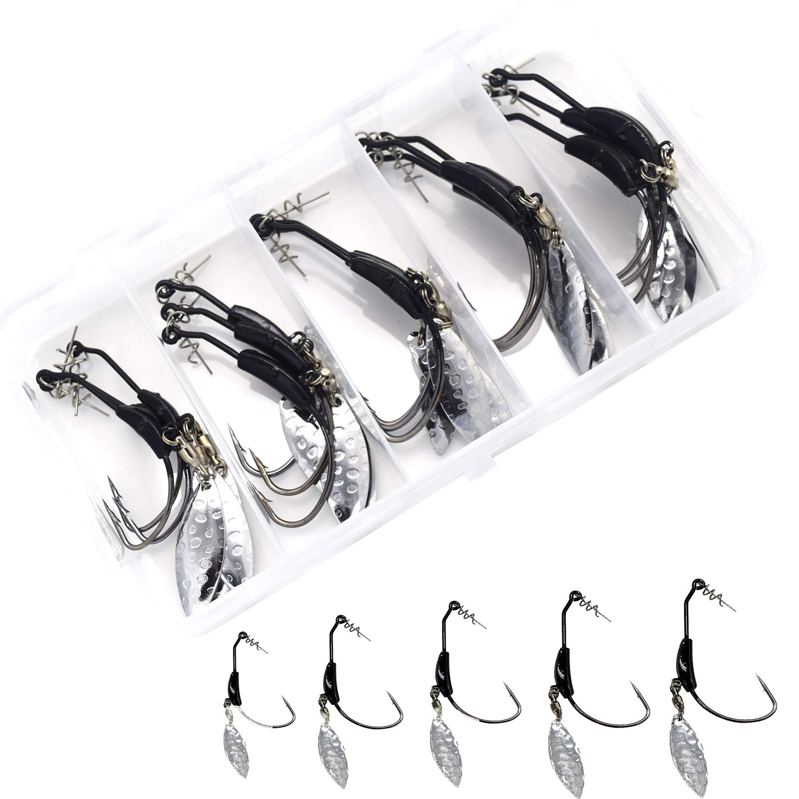 15-Piece Weighted Twistlock Worm Hooks Set - 5 Sizes (0.07oz To 0.25oz) For Saltwater Fishing - View #6