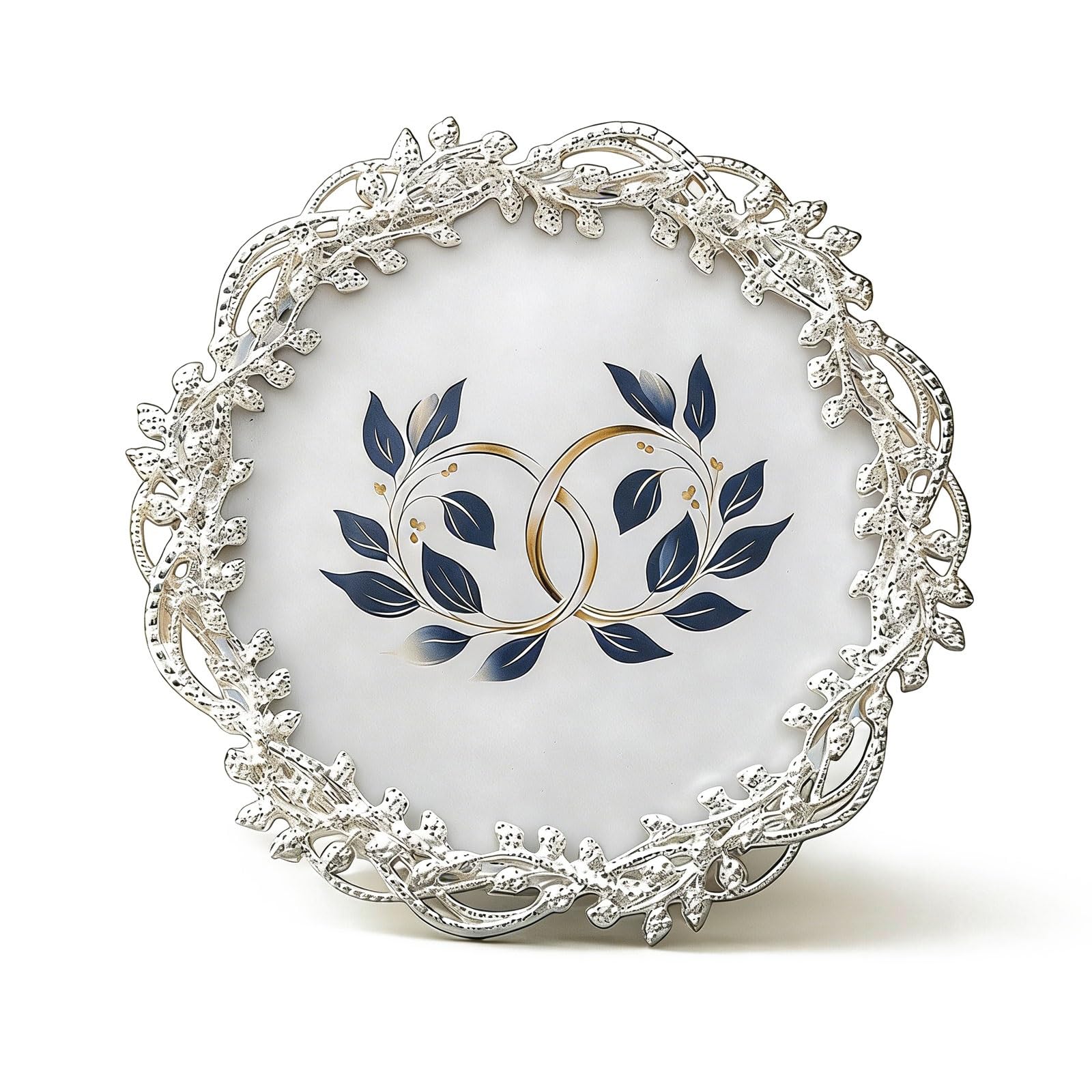 Round Photo Frame 4-Inch Desktop Picture Frame Decorative Home Décor, Metal Branches and Leaves Wrapped Circle photograph(Silver)