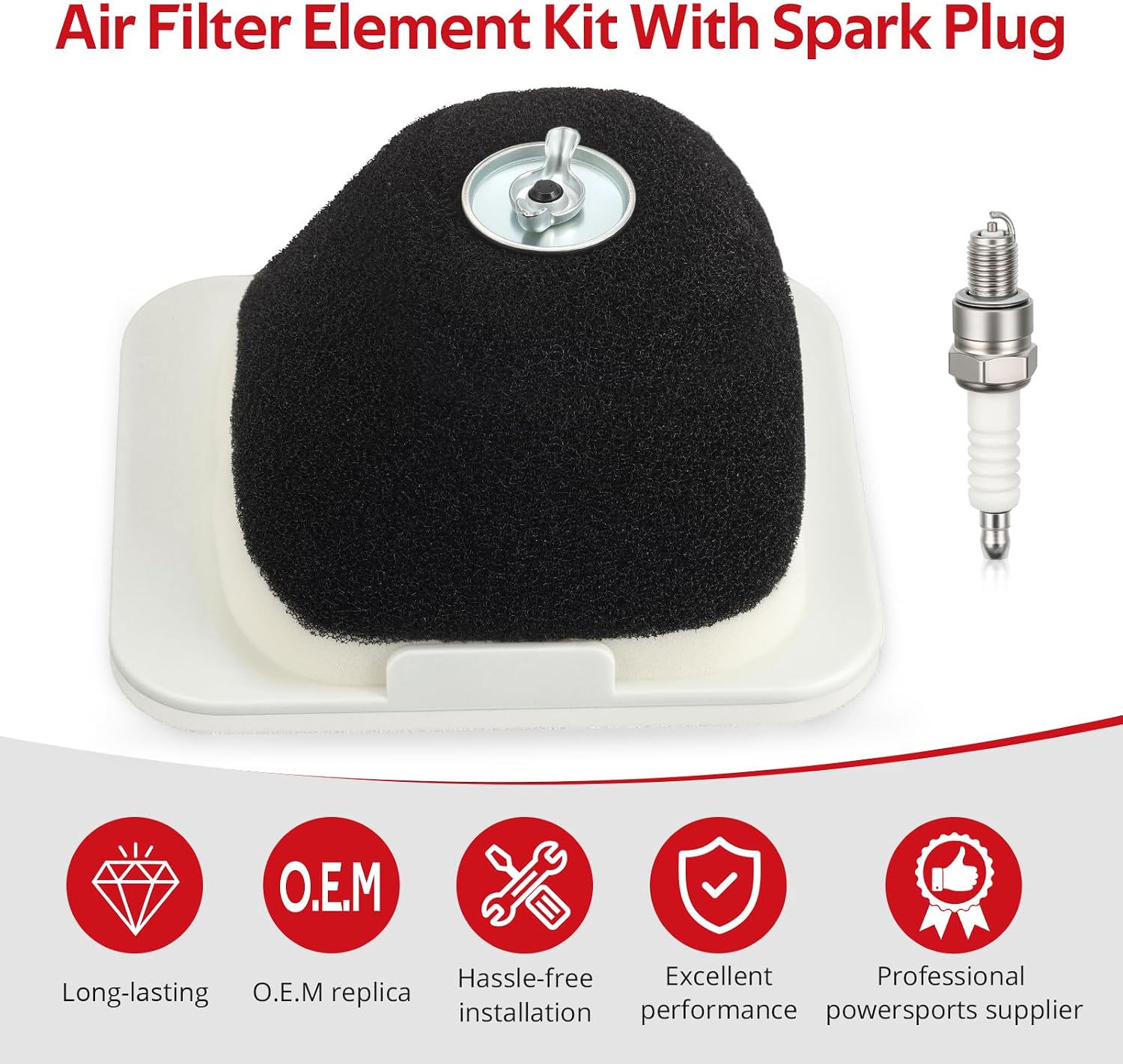 JAVIK 5HP-14450-00-00 Air Filter Element Kit With Spark Plug For Yamaha TTR125 TTR125E TTR125L TTR125LE 2000-2024