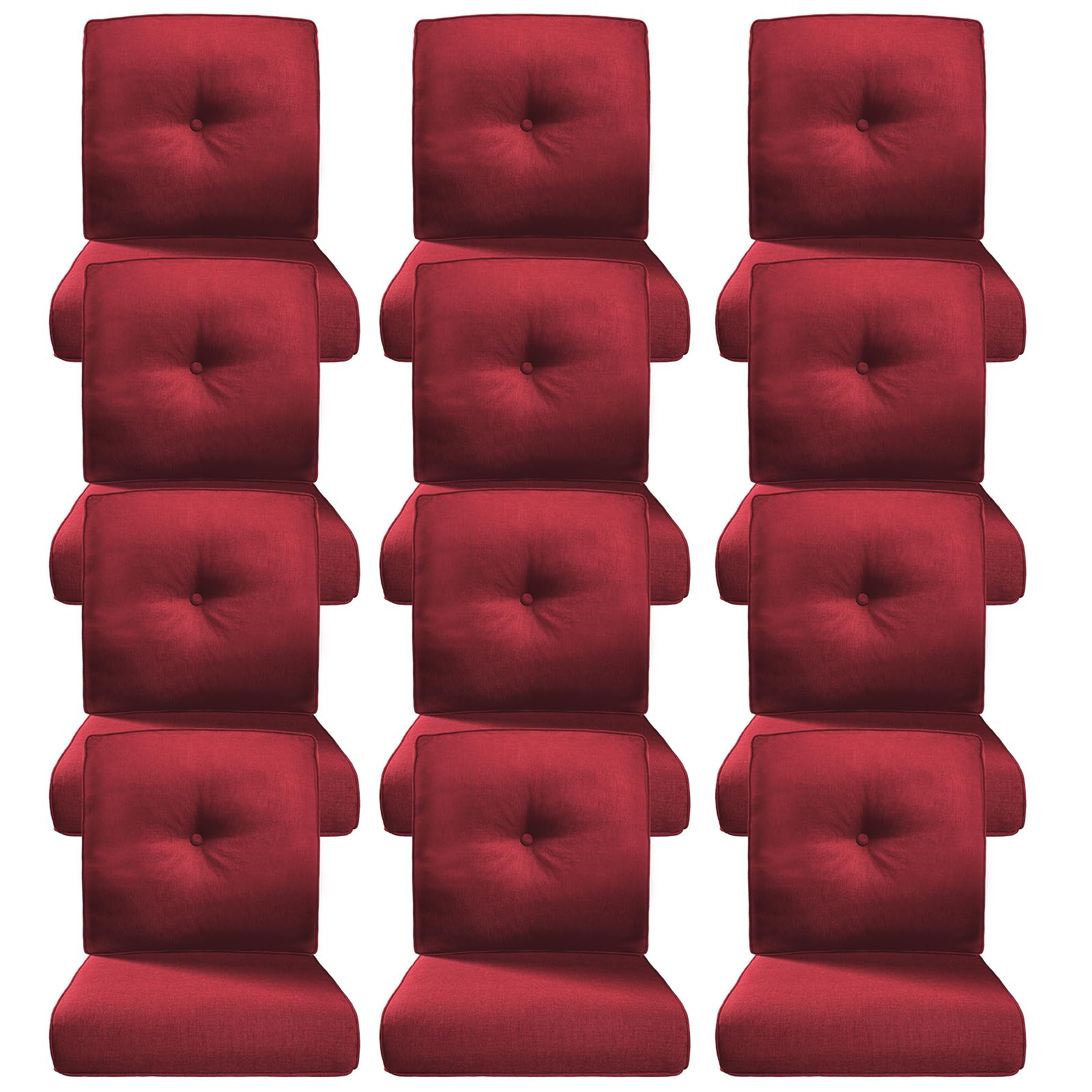 Luxury 4" Thick Outdoor Cushion Set of 12 - 22x24 Patio Furniture Cushions with 28D High-Density Foam, Water-Resistant &amp; Fade-Resistant Fabric, Removable Covers for Patio Furniture Sofa Couch -Red