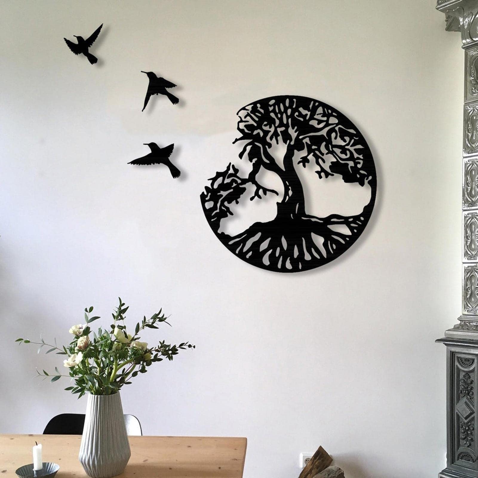 Set Di 3 Decorazioni Da Parete In Metallo – Albero Della Vita Con Uccelli, Scultura Murale 3D Per Soggiorno, Camera, Giardino E Ufficio (40x90 Cm)