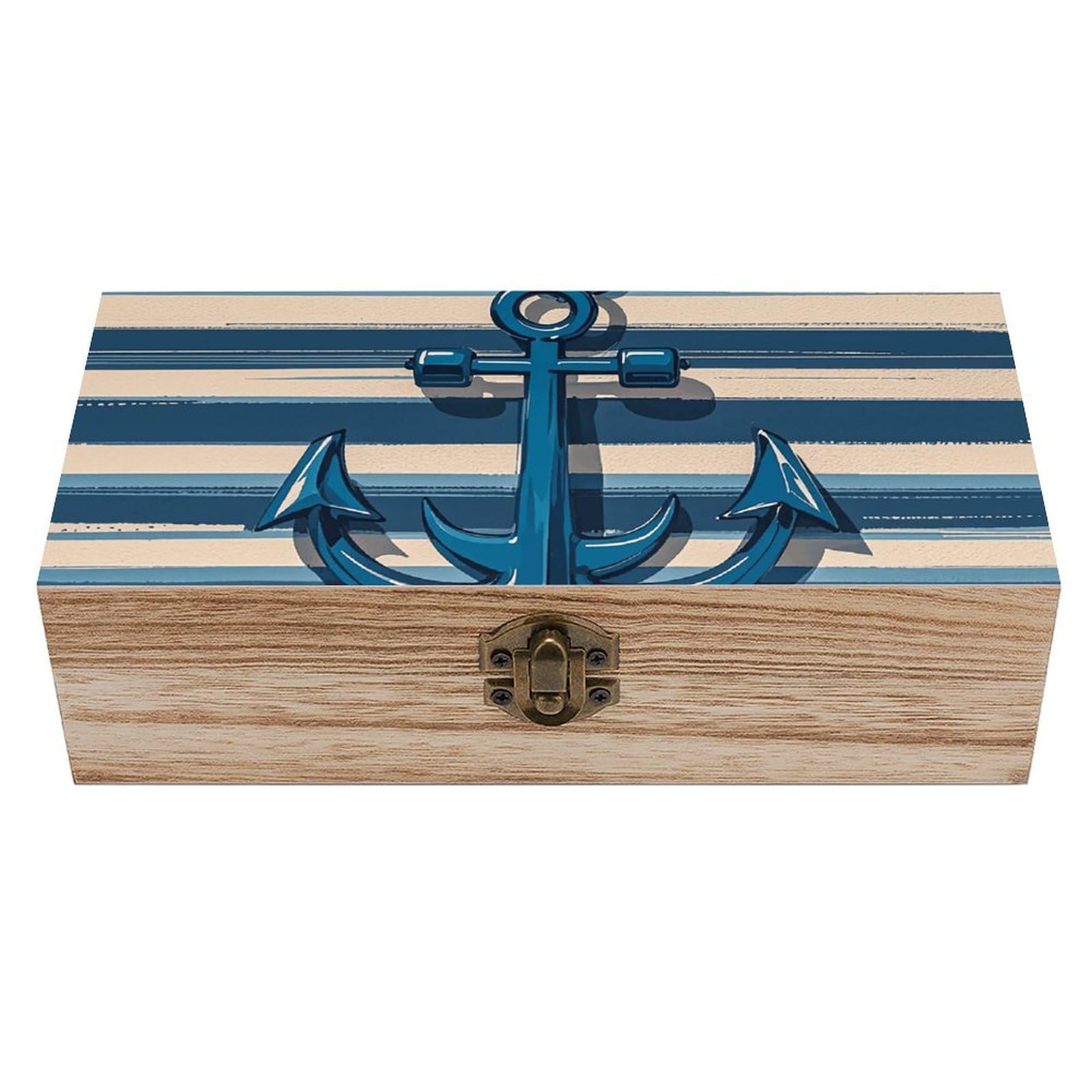 QMKFWT Wooden Jewelry Box Beautifully Keepsake Box Trinket Box Keepsake Storage Organizer Anchor Handmade Wooden Box for Storing Jewelry, Coins, Tartot Cards, Small Treasures