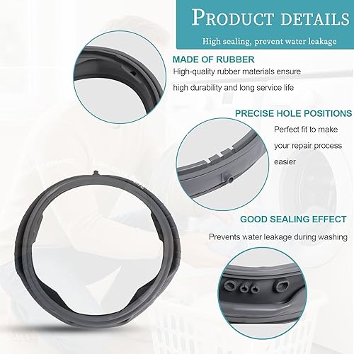 Miniatura 3 de Junta de puerta MDS47123619 compatible con LG wm3180cw wm3270cw wm3500cw lavadoras de carga frontal, sello de arranque de puerta de lavadora con