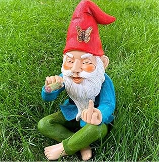 Garden Gnome Statue, Middle Finger Gnome, 8.45in Tall - Garden Gnome Statue - Christmas Garden Gnomes for Fairy Garden, Outdoor Funny Gnome Decoration and Lawn Ornament