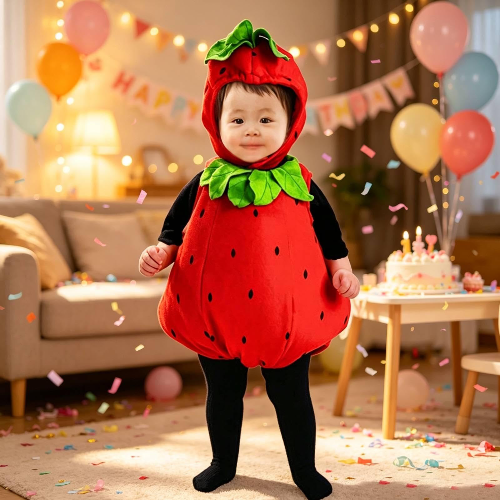 Set Costume da Frutta: Leggings con Cappuccio per Bambini E Bambine, Perfetti per Compleanni, Feste in Maschera, Carnevali E Come Accessori per Costum, Strawberry L