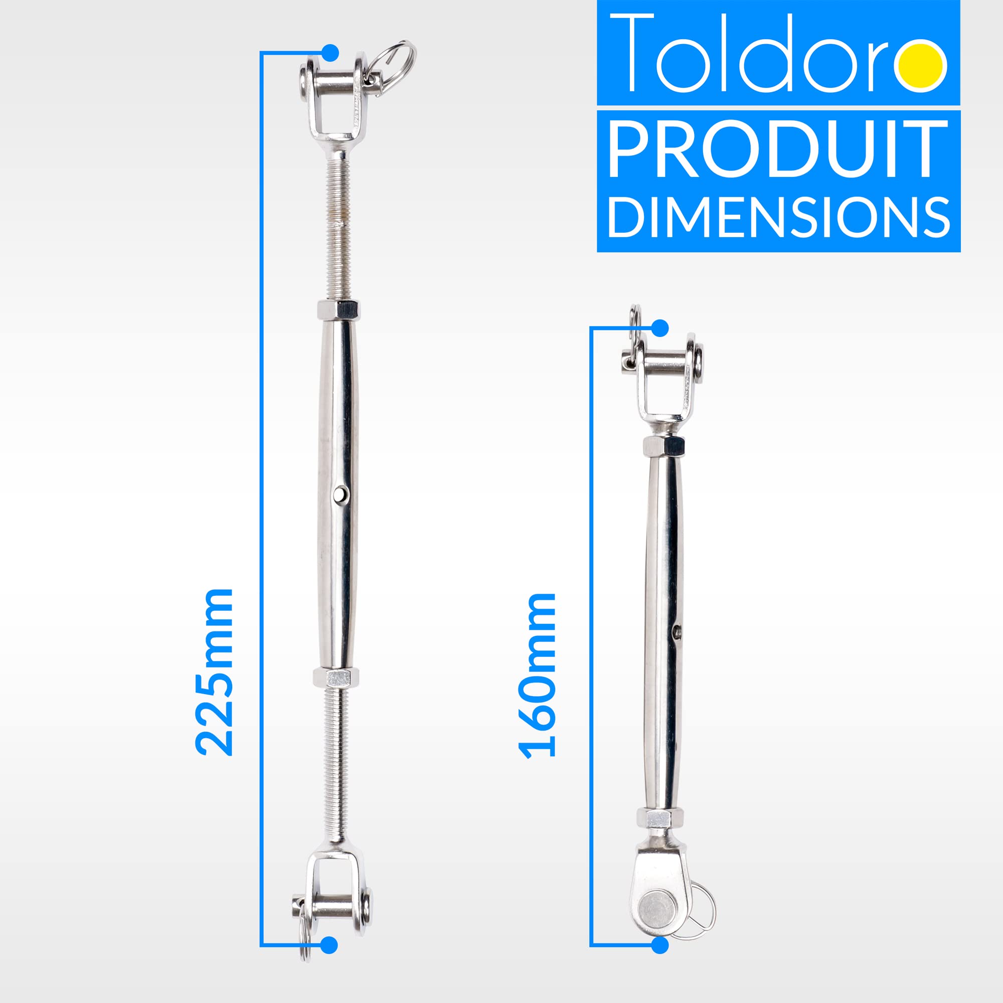 Toldoro® 4x M6 Tendeur de Hauban en Acier Inoxydable V4A - Tendeur de Voile Solaire, Câble, Fil - Fourche/Forme Fermée