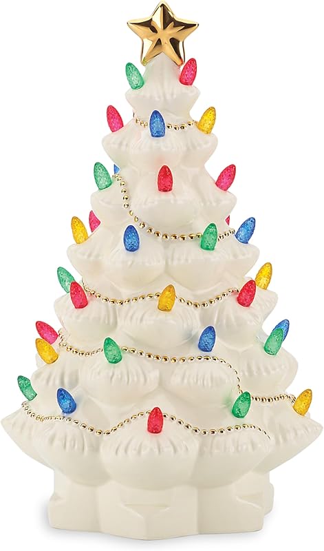 Lenox Treasured Traditions Figura de árbol de Navidad iluminada en color marfil | cerámica dolomita, 8,82 pulgadas de altura | requiere 3 pilas aaa, no incluidas | regalo de decoración navideña coleccionable