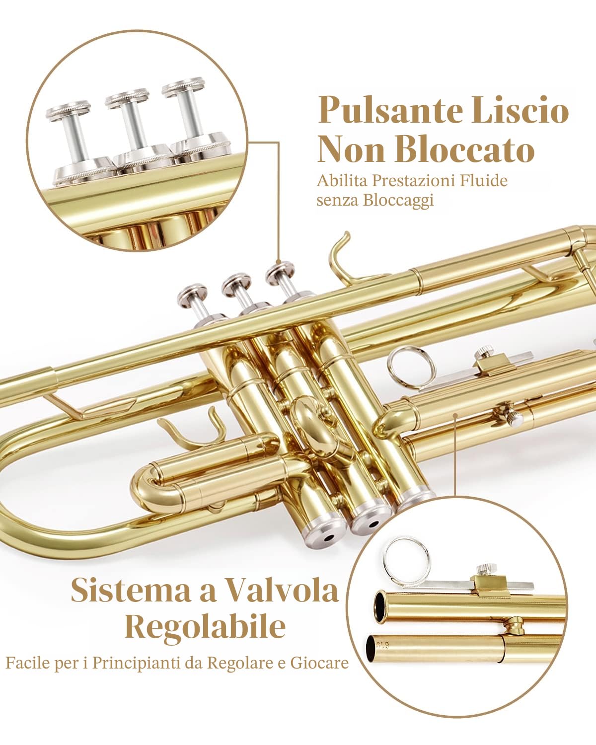 Eastar Tromba Standard Bb Set per Principianti, Strumento Tromba Studente in Ottone con Custodia Rigida, Kit di Pulizia, Bocchino 7C e Guanti, ETR-380, Oro